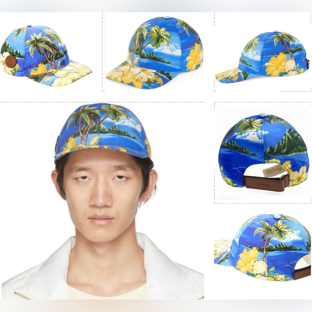 GUCCI TROPICAL FUN SUMMER BASEBALL CAP, COTTON WITH ADJUSTABLE LEATHER CLOSURE - Picture 4 of 14